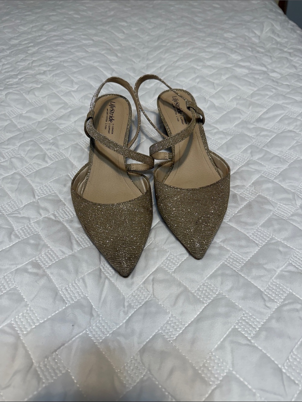 Life Stride Gold Glitter Pointed-Toe Slingback Flats